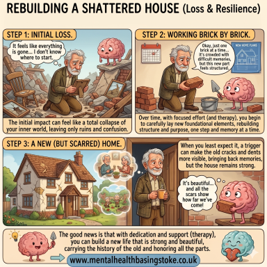 Rebuilding Mental Health Basingstoke Illustration representing healing and rebuilding life after grief, trauma, or emotional hardship.